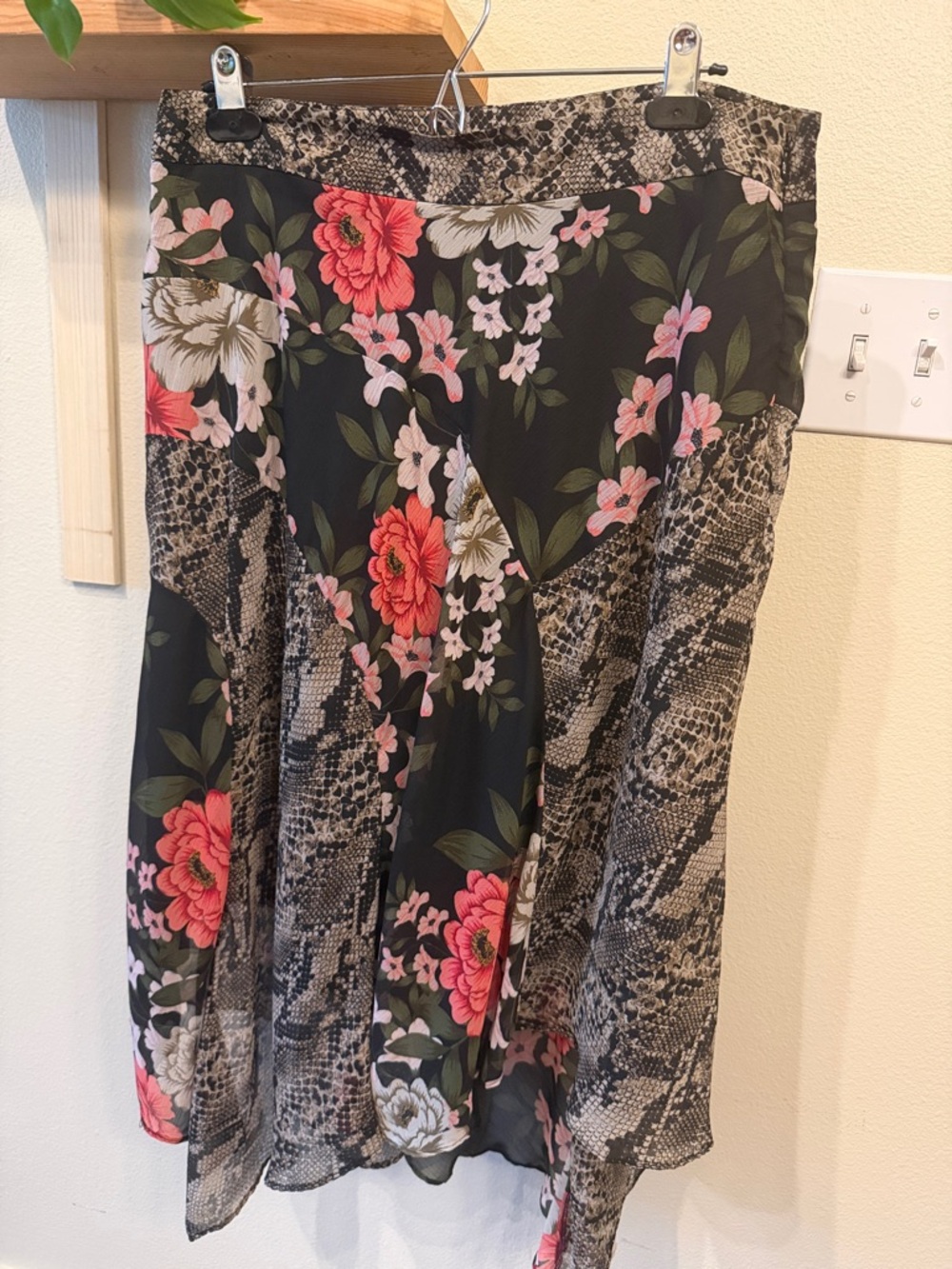 INC International Concepts Black Floral and Snake-Print A-Line Skirt